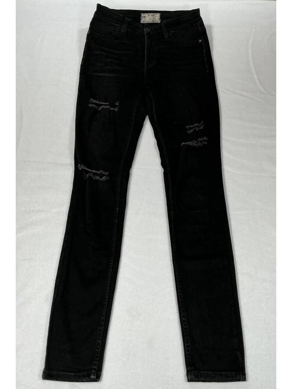 Free People Black Distressed Skinny Jeans Size 26